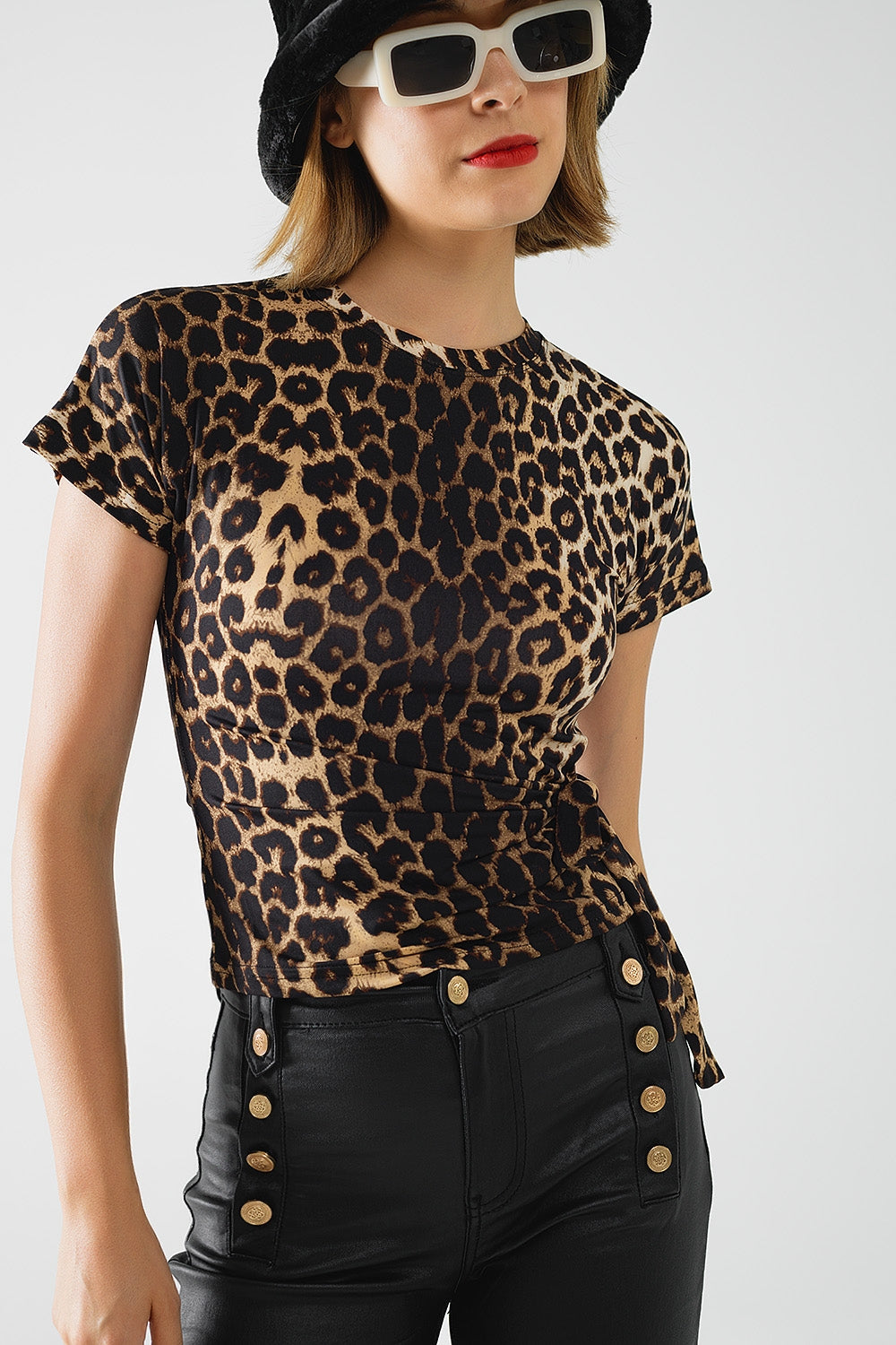 Camiseta de Spandex con estampado de leopardo y detalle de lazo