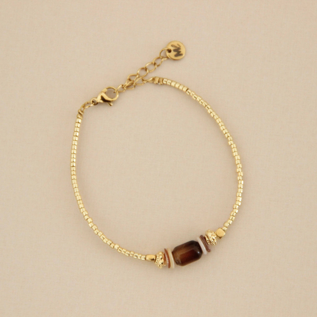Pulsera Malo de ágata y cuentas doradas