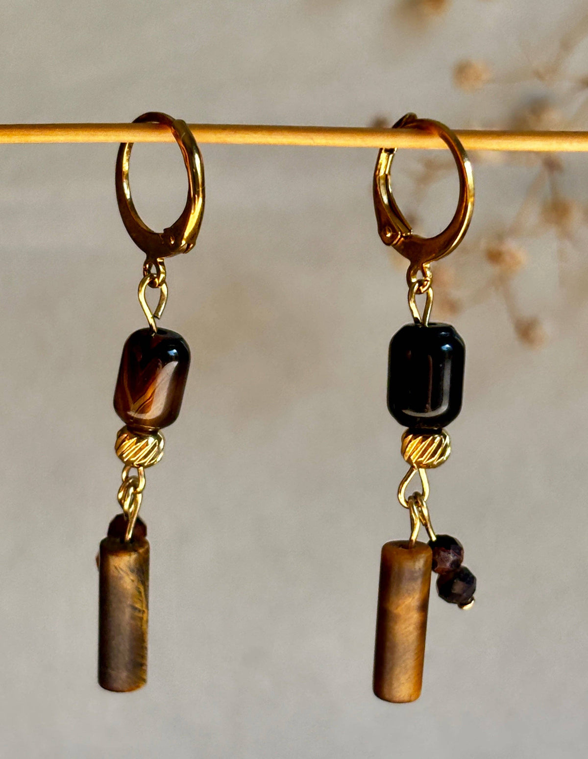 Pendientes mini Pablo de ágata y ojo de tigre