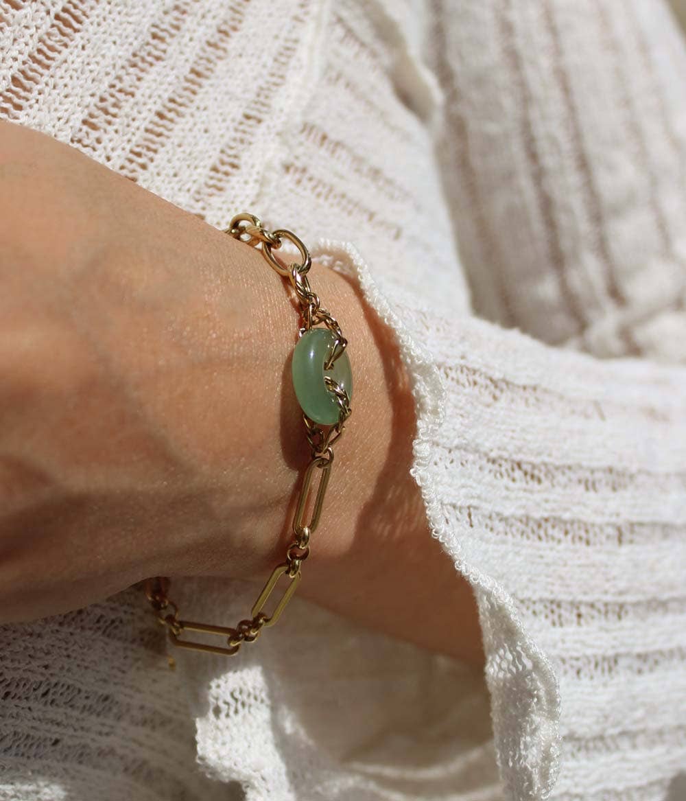 Pulsera Paloma dorada con anillo de jade