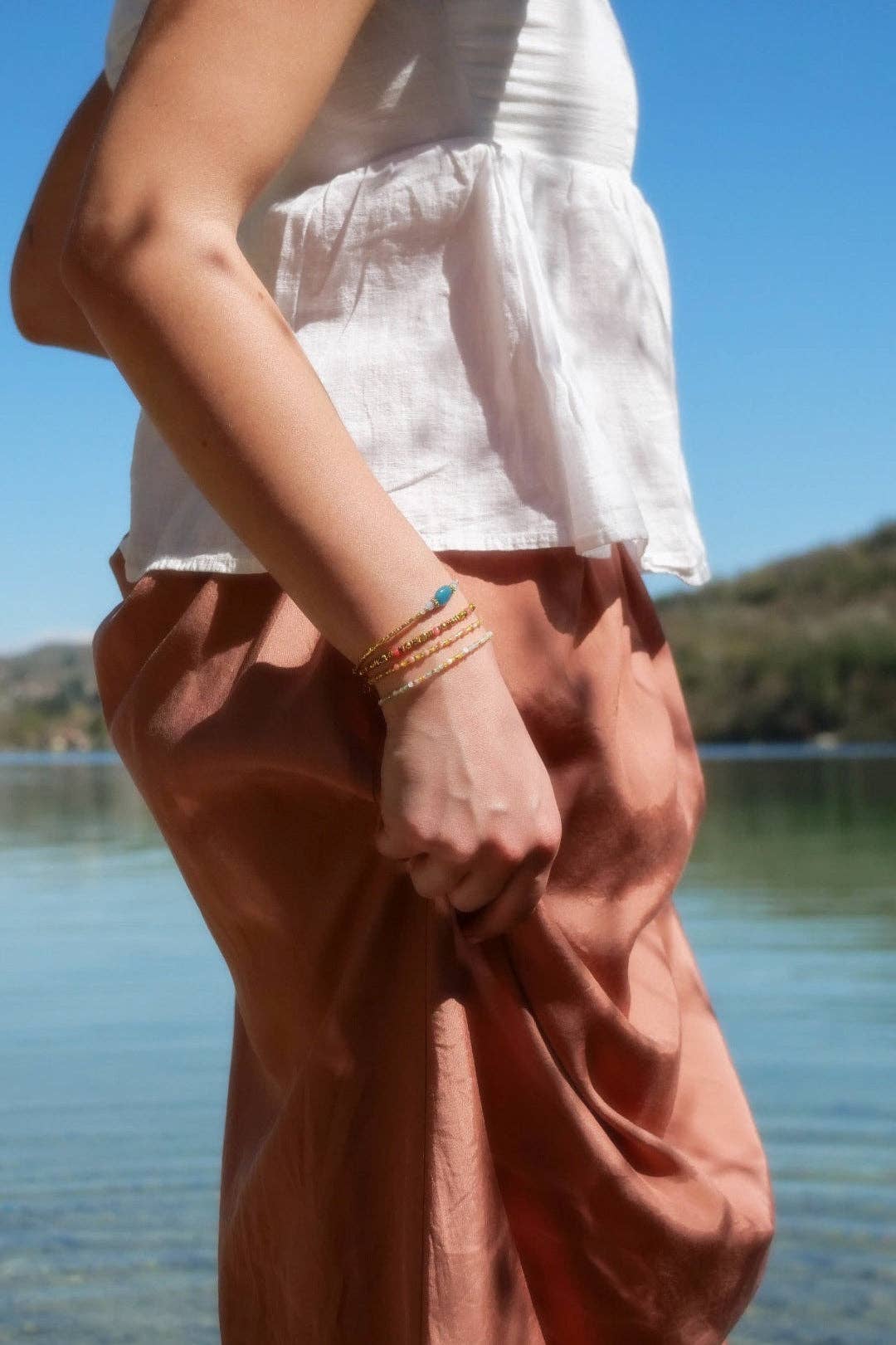 Pulsera Cécile de aguamarina y jade africano
