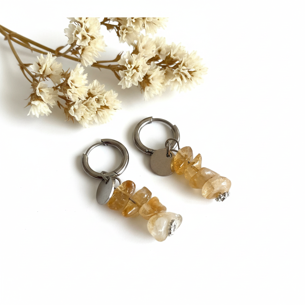 Pendientes de Citrino y acero inoxidable. Abundancia y Vitalidad
