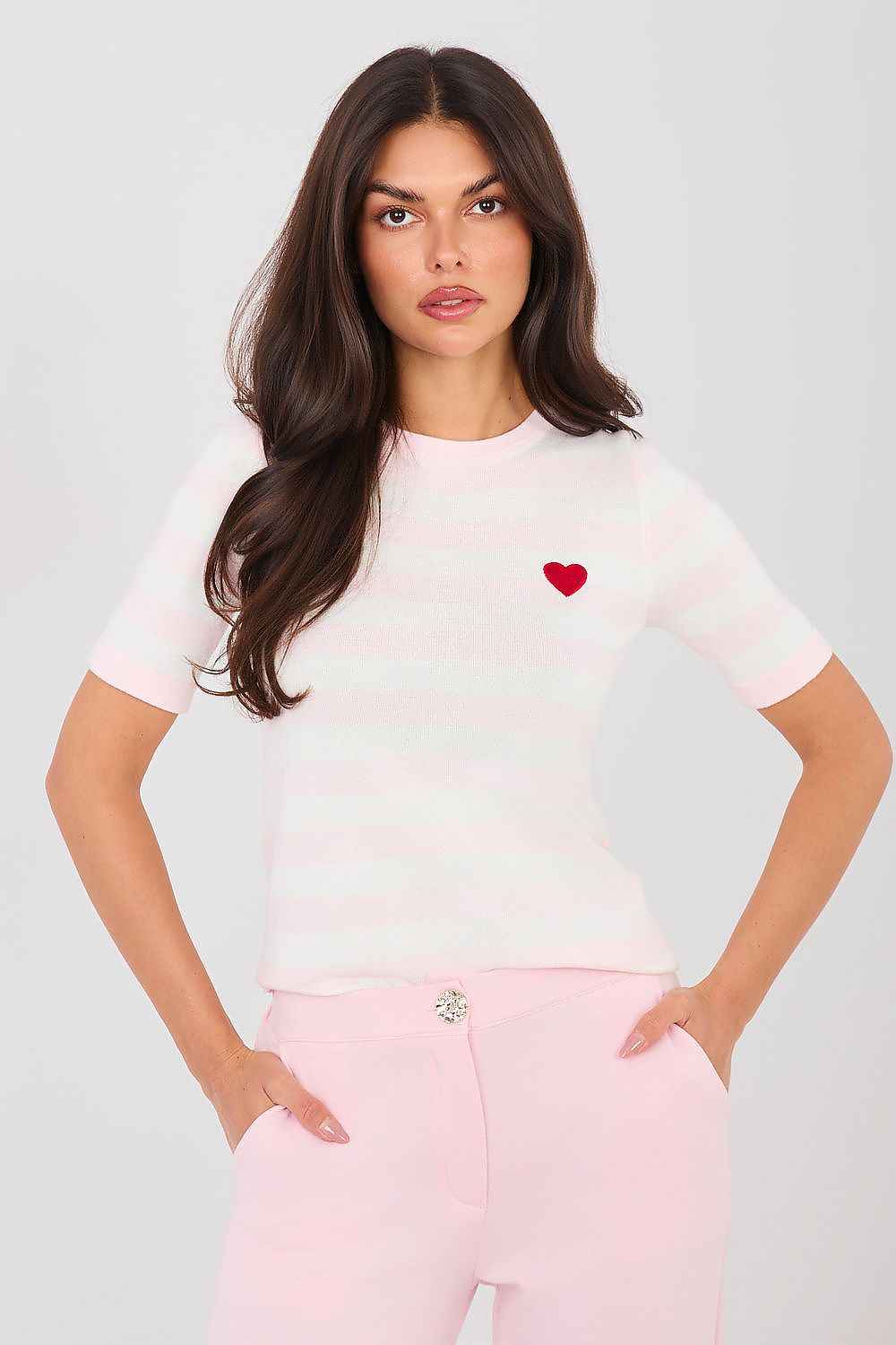 Sueter de rayas rosa pastel y blanco