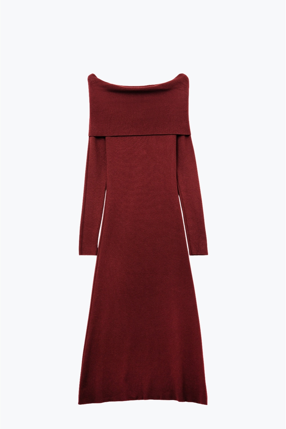 Vestido maxi con cuello Bardot ancho de punto en burdeos