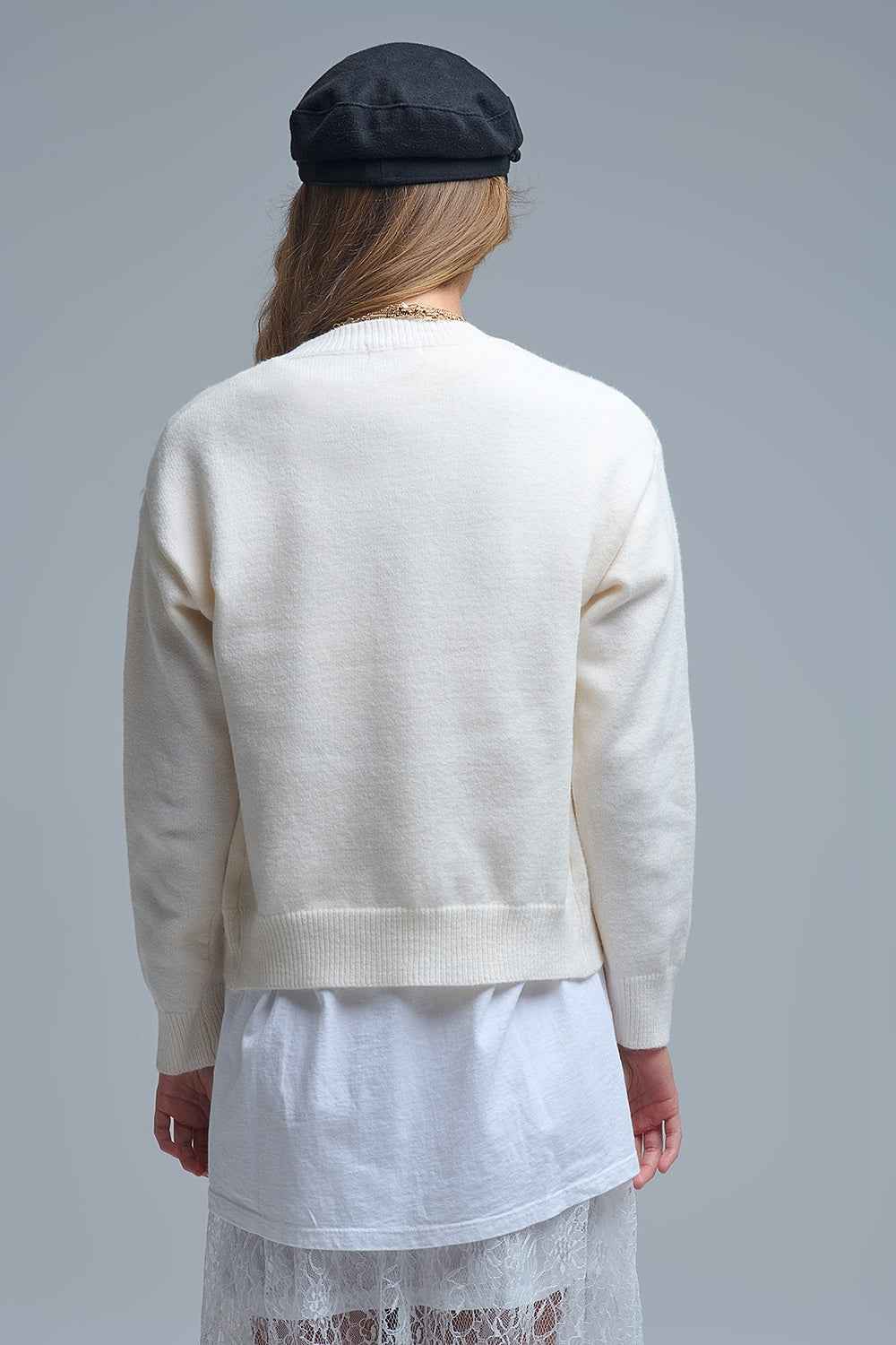 Acogedor c‡rdigan blanco con corazones rojos