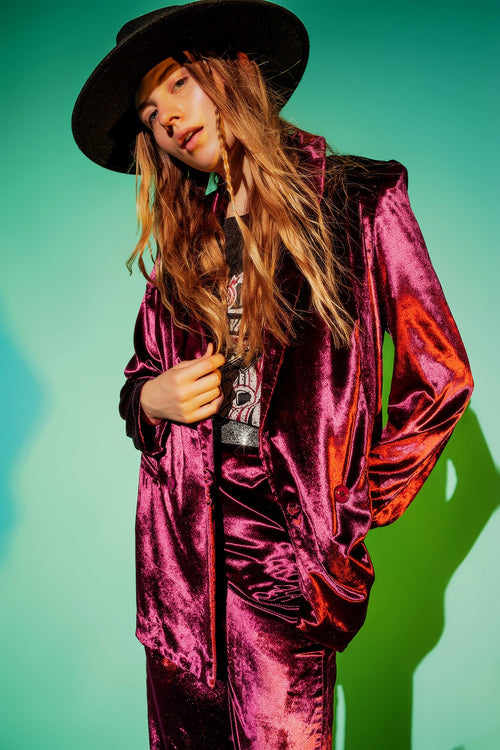 Americana morada extragrande de terciopelo