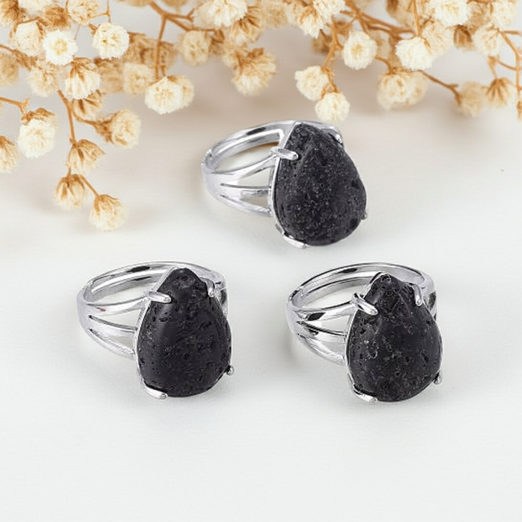Anillo Piedra Lava Volcánica - Fuerza Interior