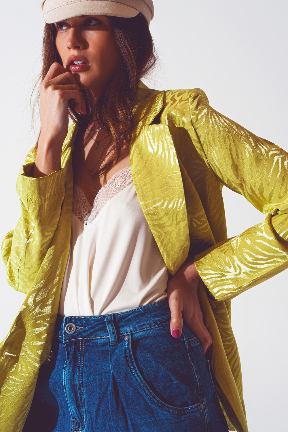 Blazer de estampado de cebra oversize en verde