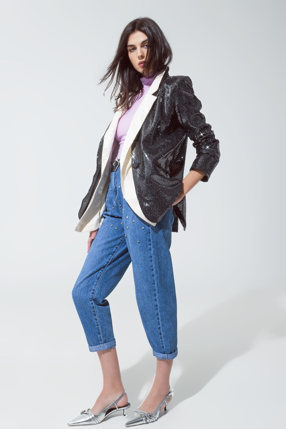 Blazer de lentejuelas relajado de fiesta en plata