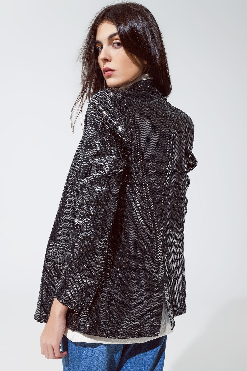 Blazer de lentejuelas relajado de fiesta en plata