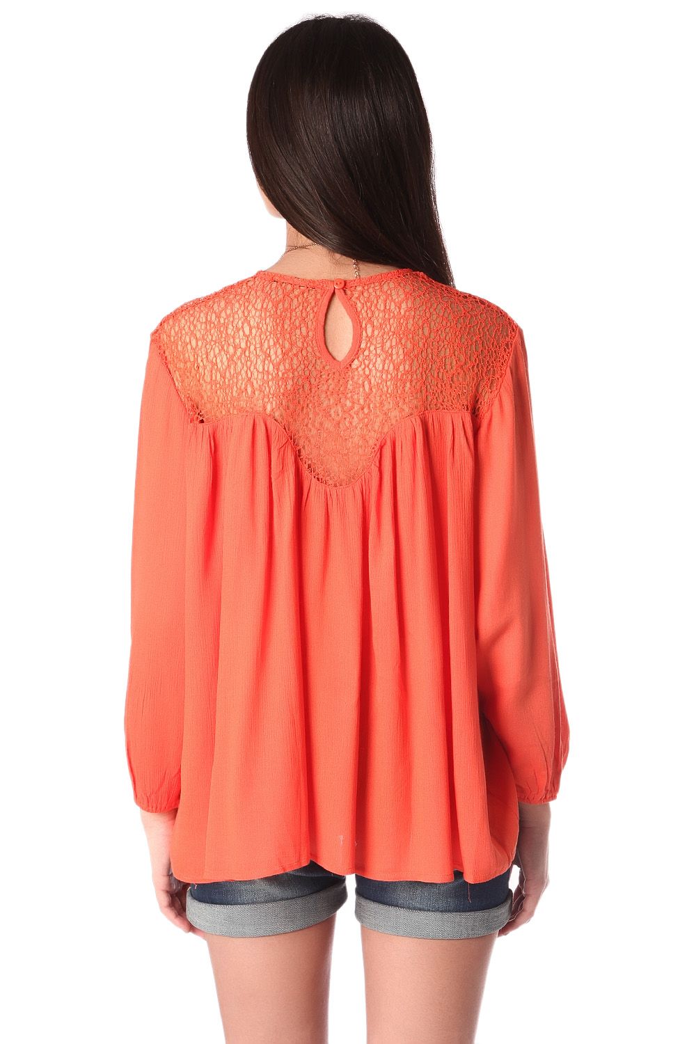 Blusa amplia con detalle de rejilla en color naranja