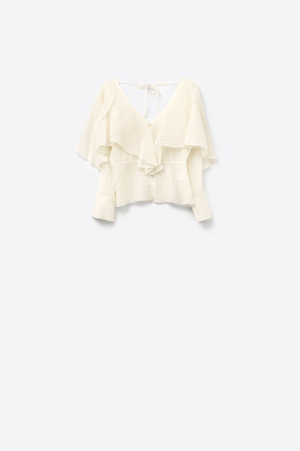 Q2 blusa corta de gasa fluida con mangas largas