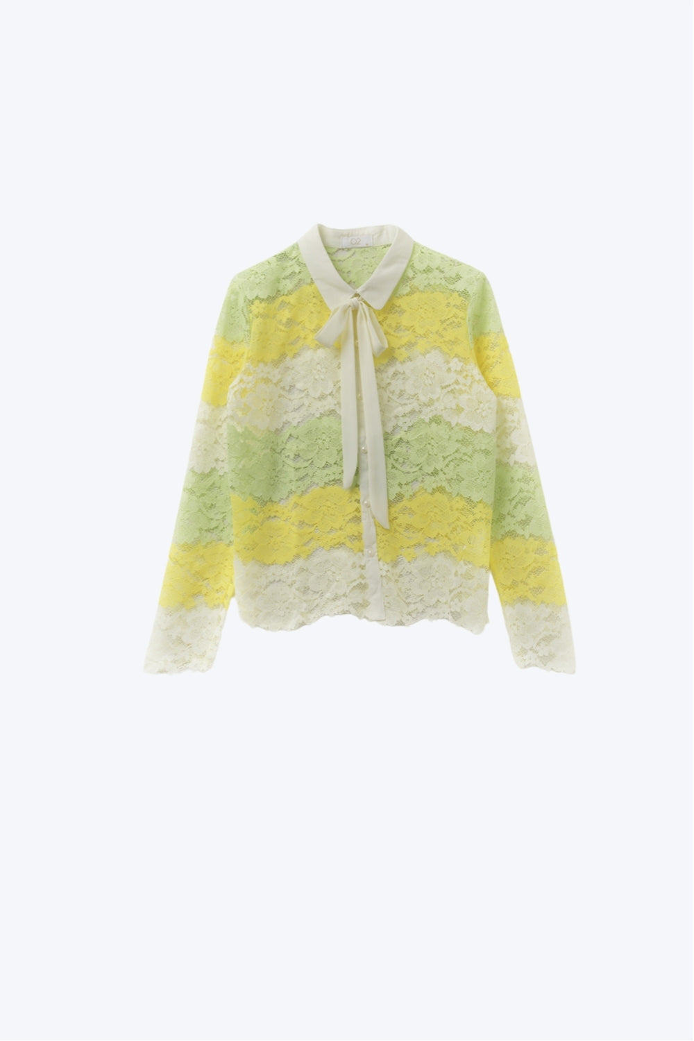 Q2 Blusa de encaje multicolor con lazo