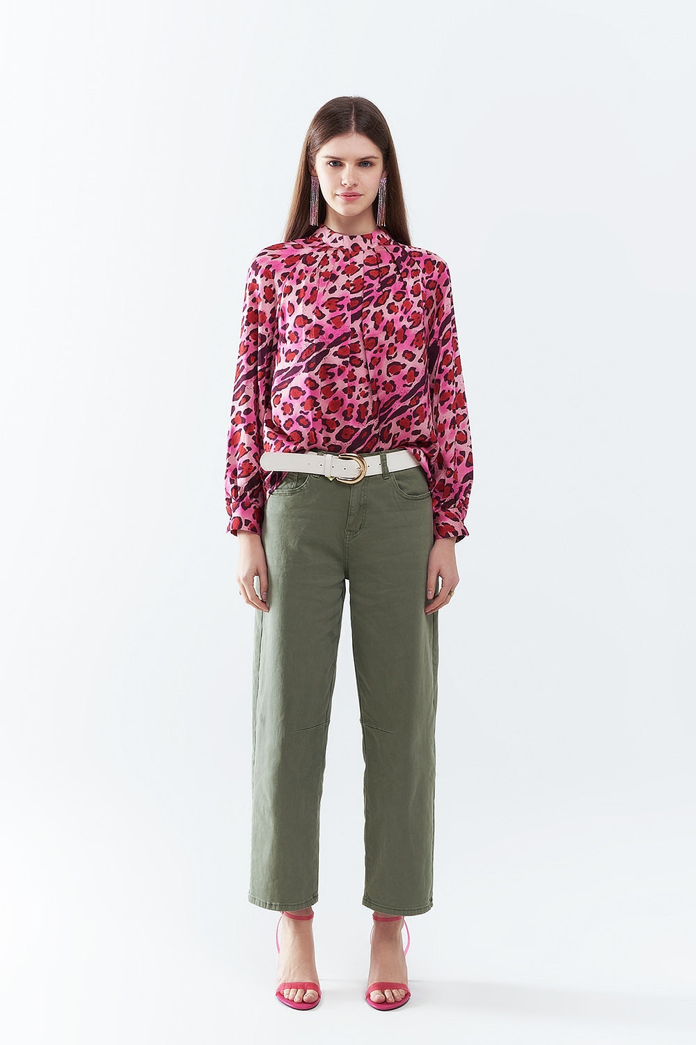 Blusa de Manga Larga en Estampado de Leopardo Fucsia a la Moda