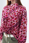 Blusa de Manga Larga en Estampado de Leopardo Fucsia a la Moda