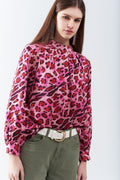 Q2 Blusa de Manga Larga en Estampado de Leopardo Fucsia a la Moda