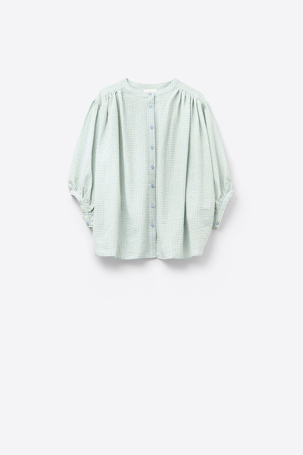 blusa holgada de cuadros de vichy azul claro