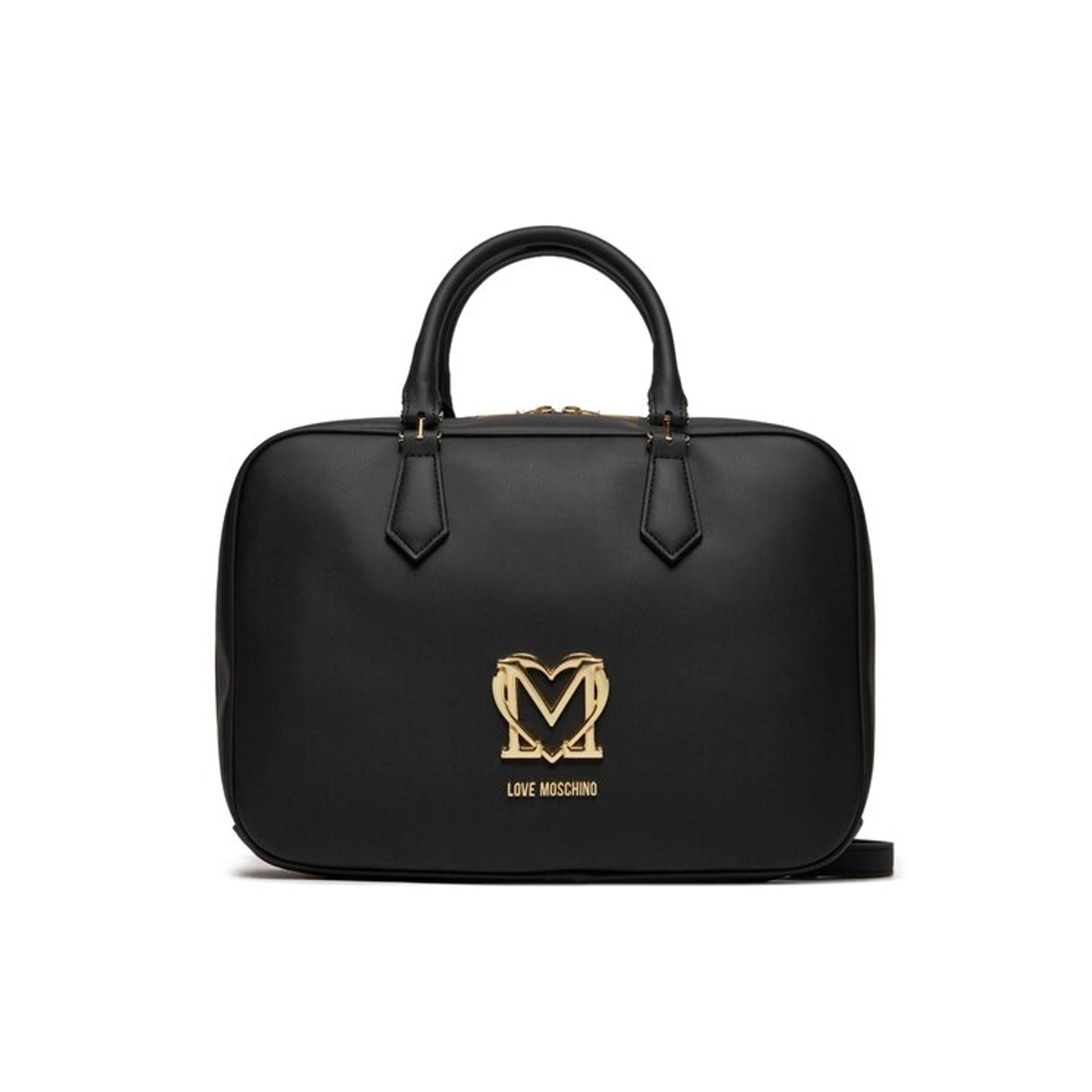 Bolso Love Moschino negro con logo dorado vista frontal