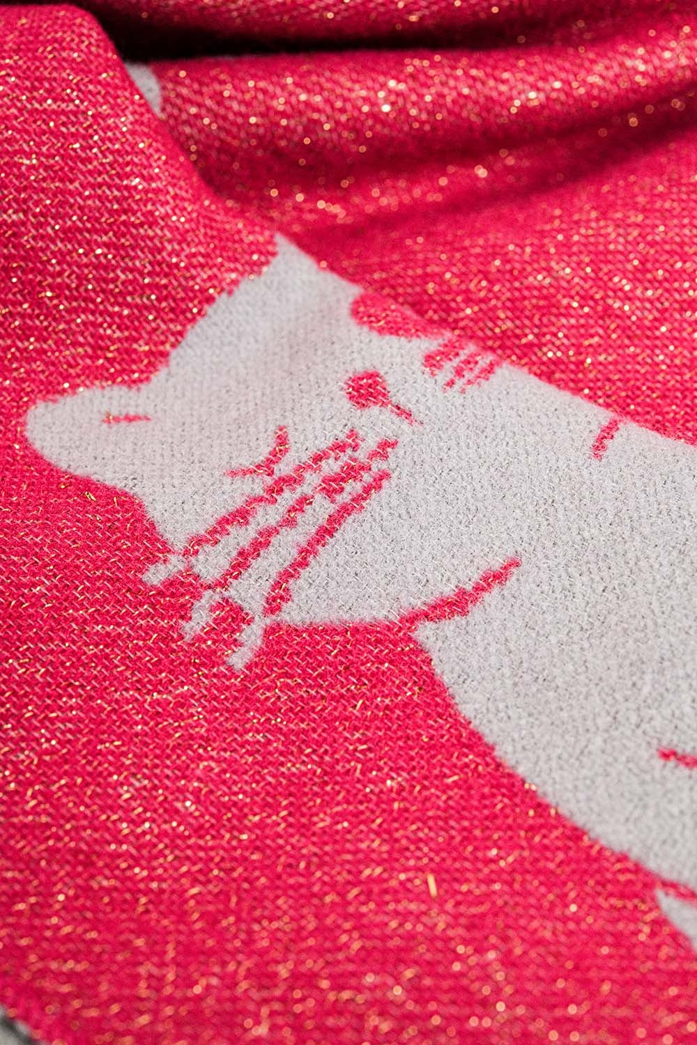 Bufanda ancha de punto suave en rosa con estampado de gato