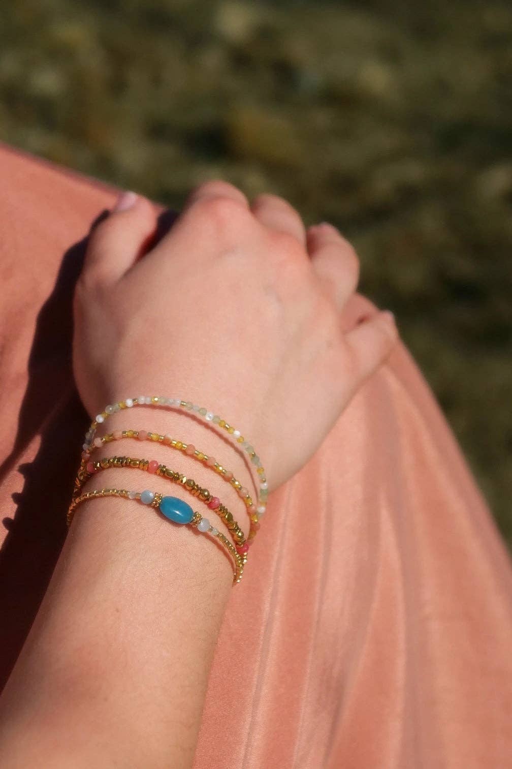 Pulsera Cécile de aguamarina y jade africano