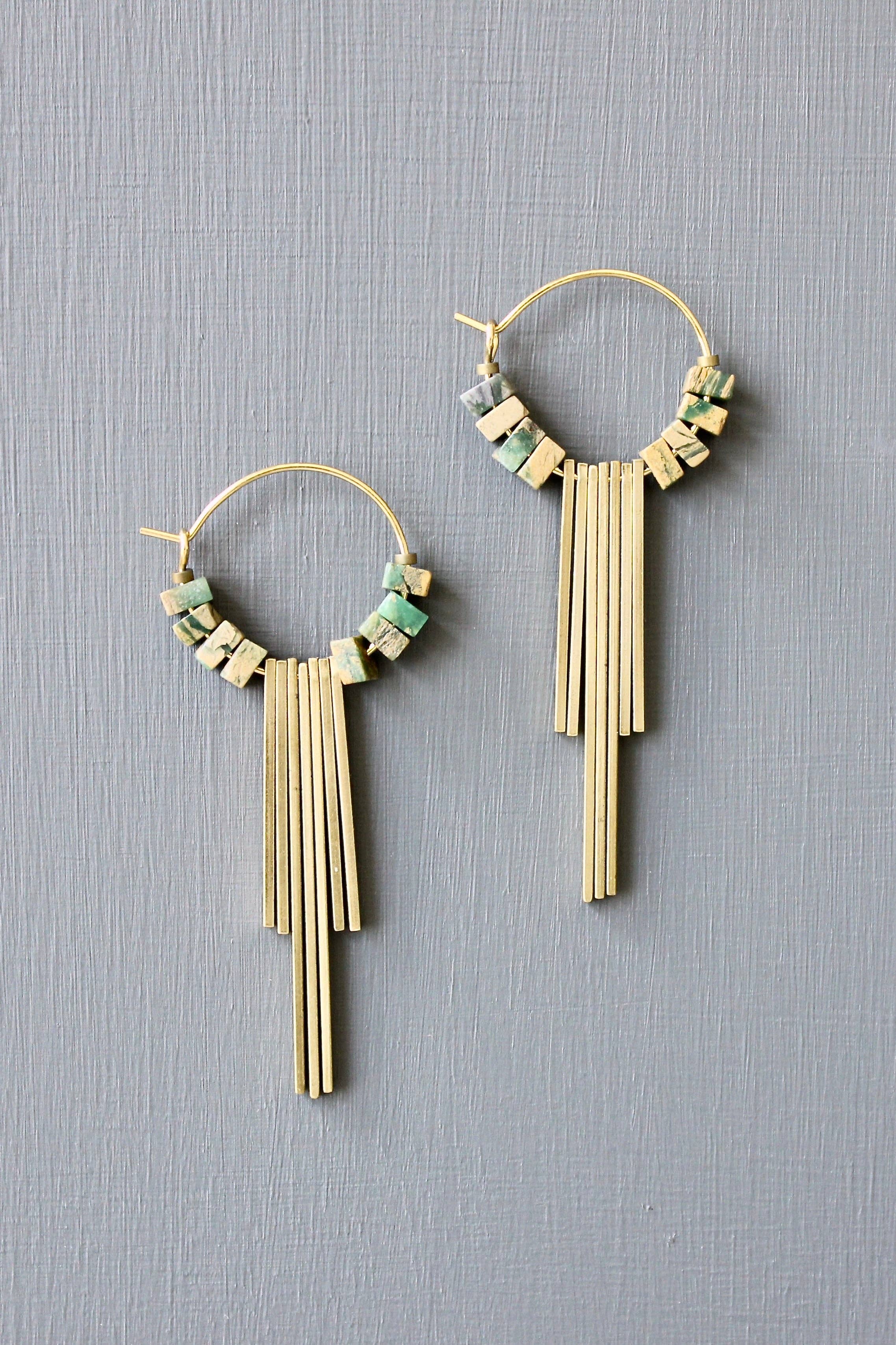 Pendientes de aro geométricos JLTE28 en jaspe y latón