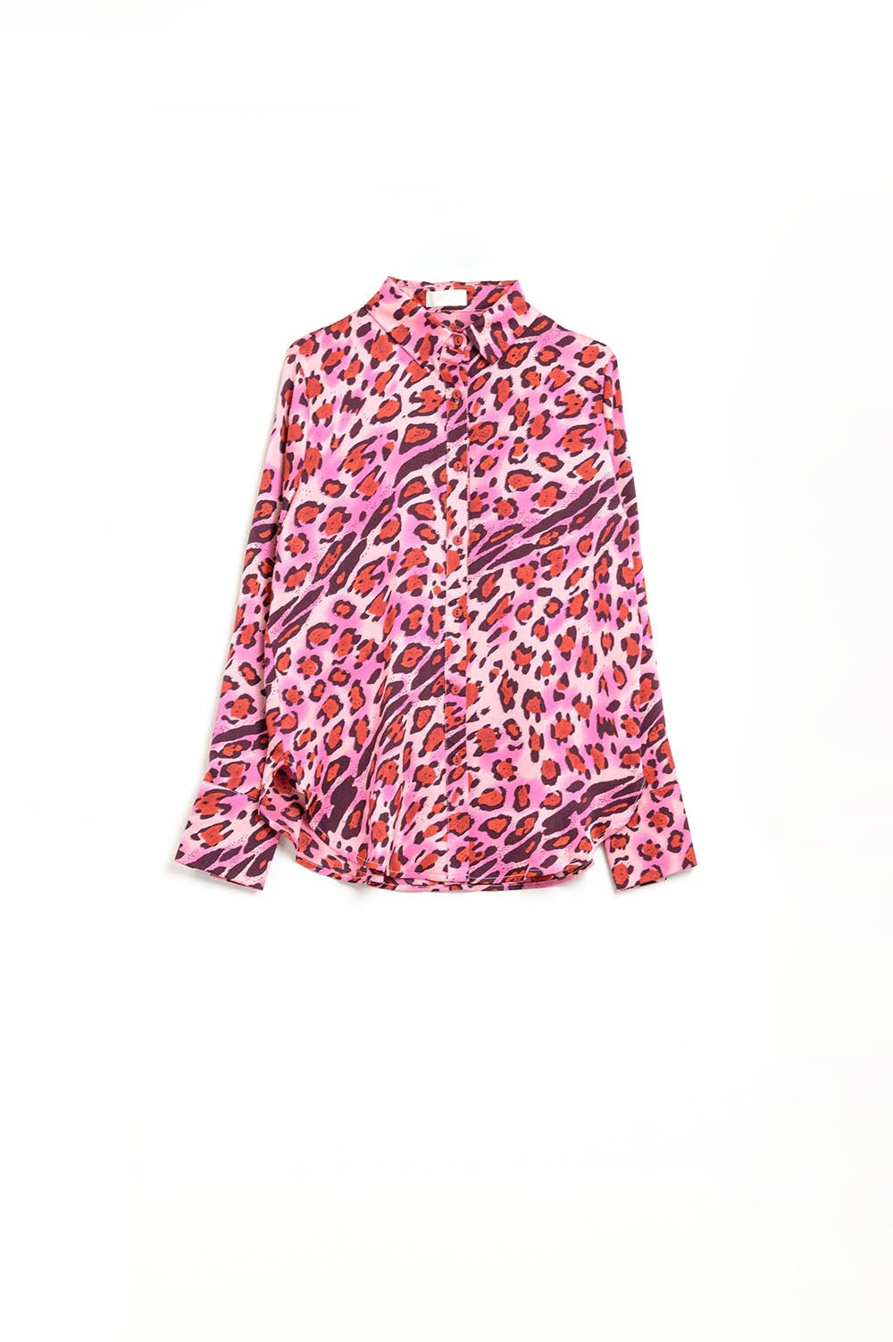 Camisa Abotonada en Estampado de Leopardo Fucsia