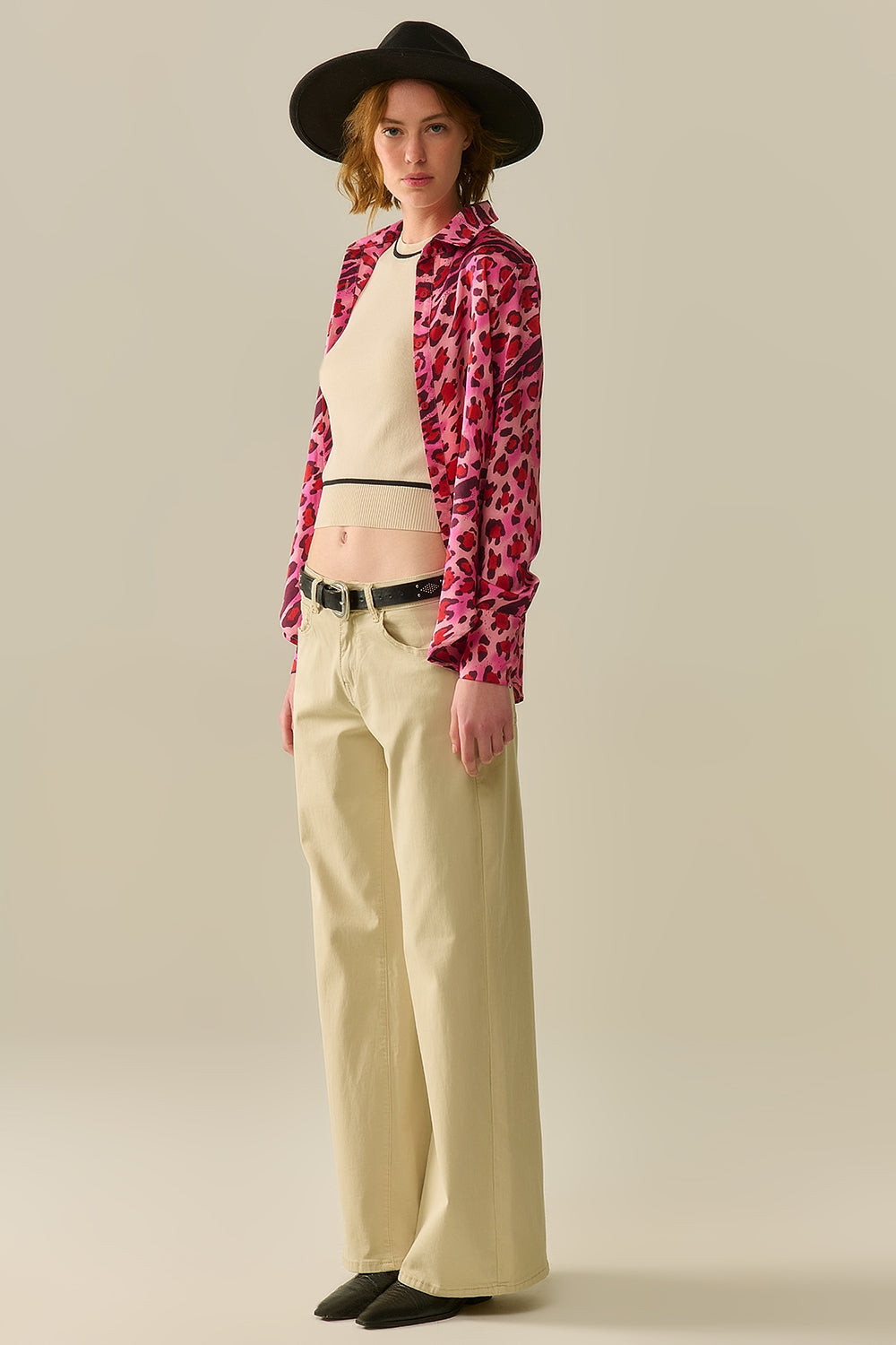 Camisa Abotonada en Estampado de Leopardo Fucsia