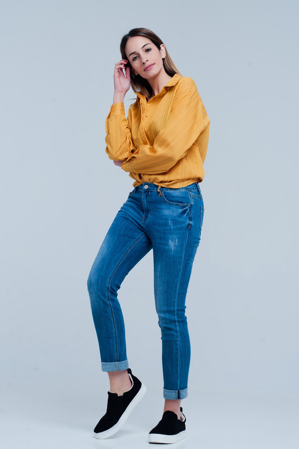 Camisa amplia mustard a rayas