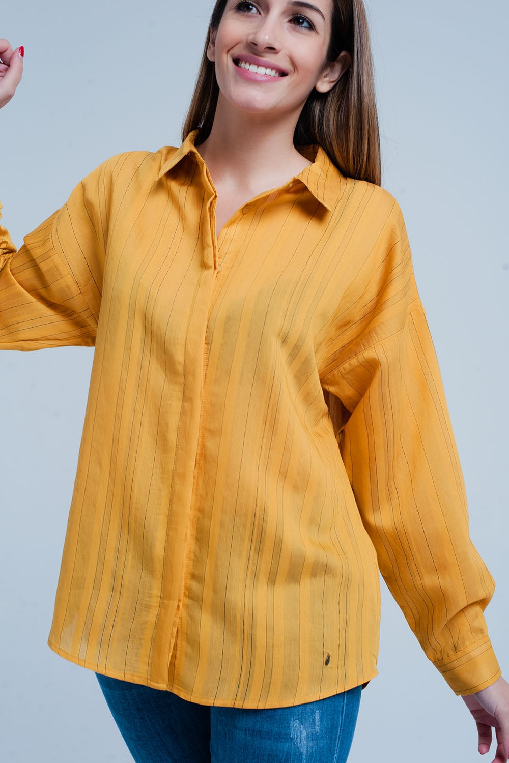 Camisa amplia mustard a rayas