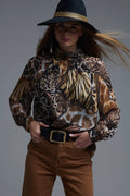 camisa de gasa animal print con detalles dorados - Camisetas - detalle