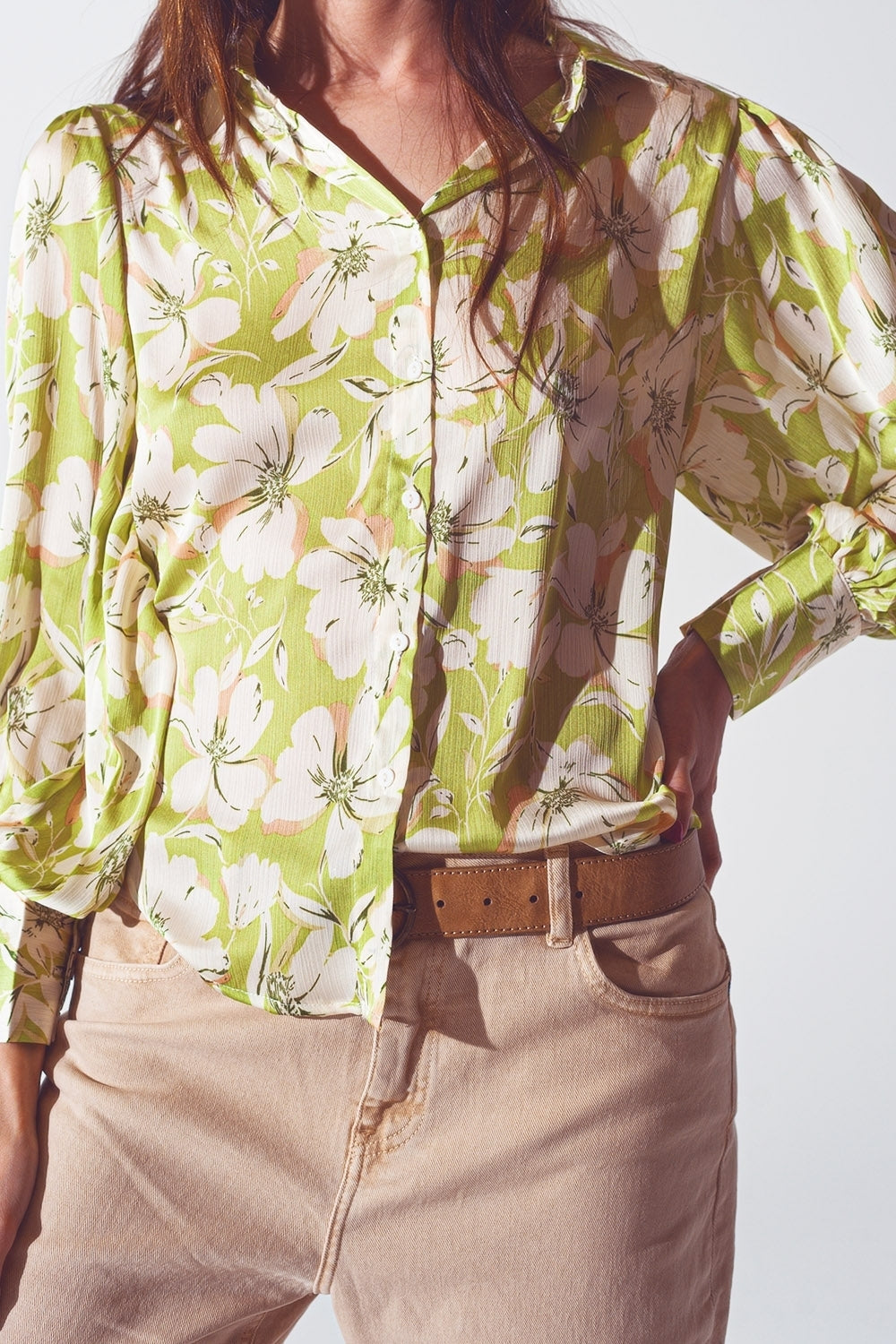 Camisa de gasa con estampado floral en verde