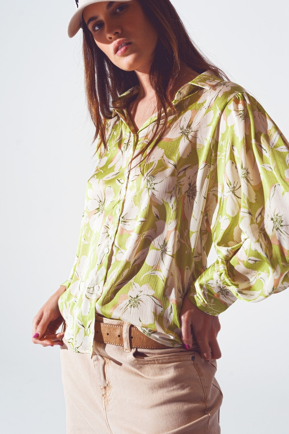 Camisa de gasa con estampado floral en verde