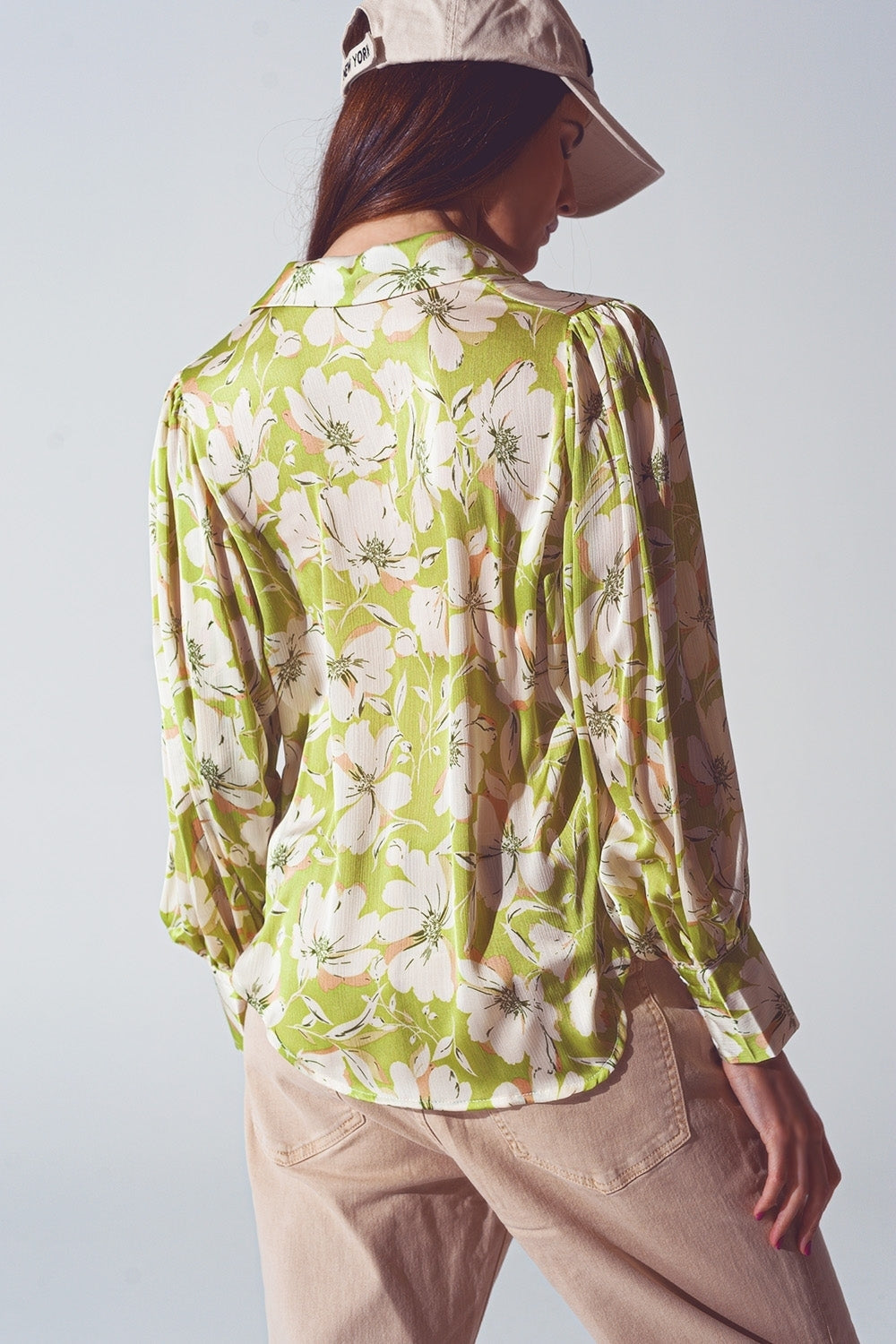 Camisa de gasa con estampado floral en verde