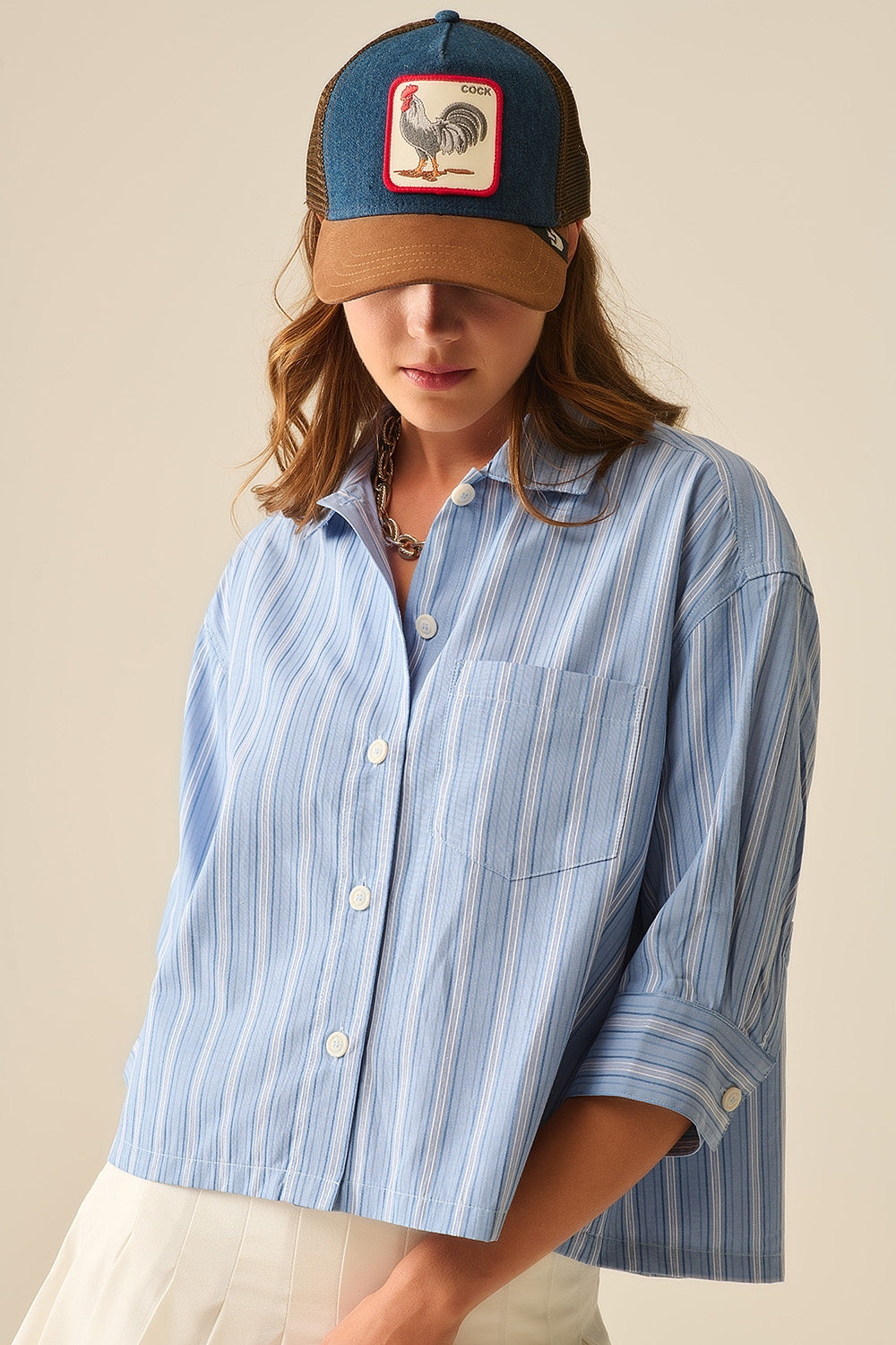 Q2 Camisa de rayas oversize en azul