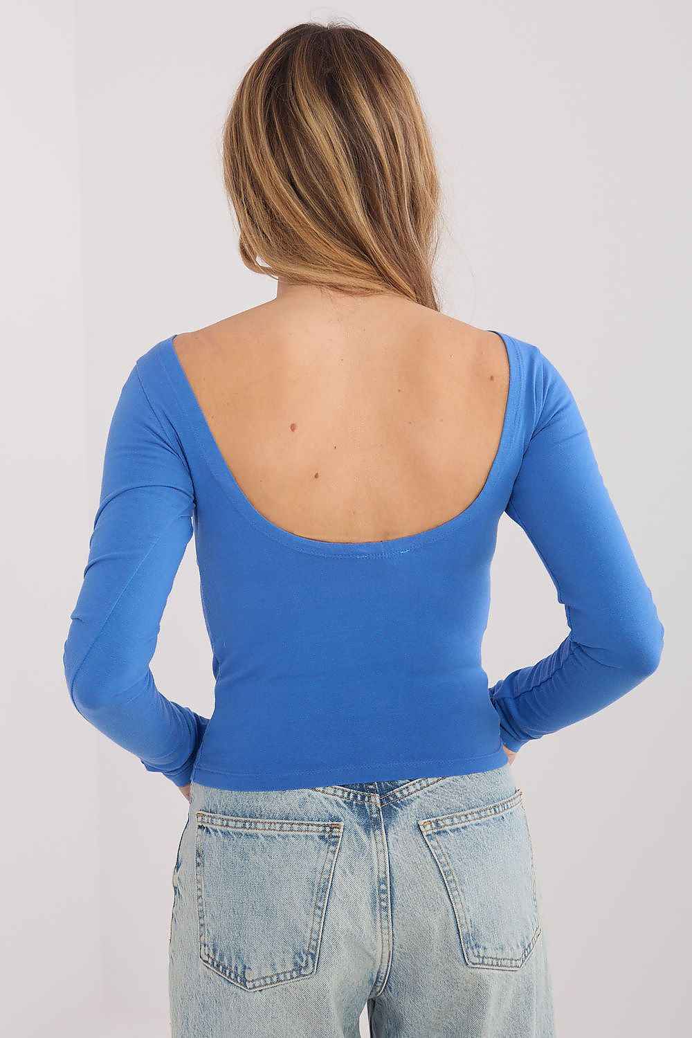 Camiseta Básica con Espalda Descubierta Azul Cobalto