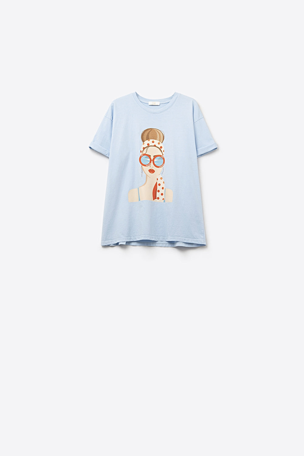 Camiseta azul hecha en Italia con un gráfico de niña vintage
