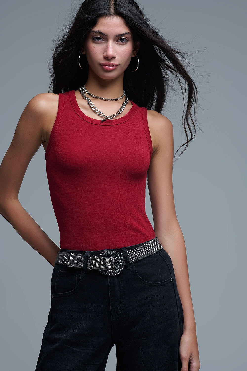 Camiseta básica de punto supersuave en rojo rubí