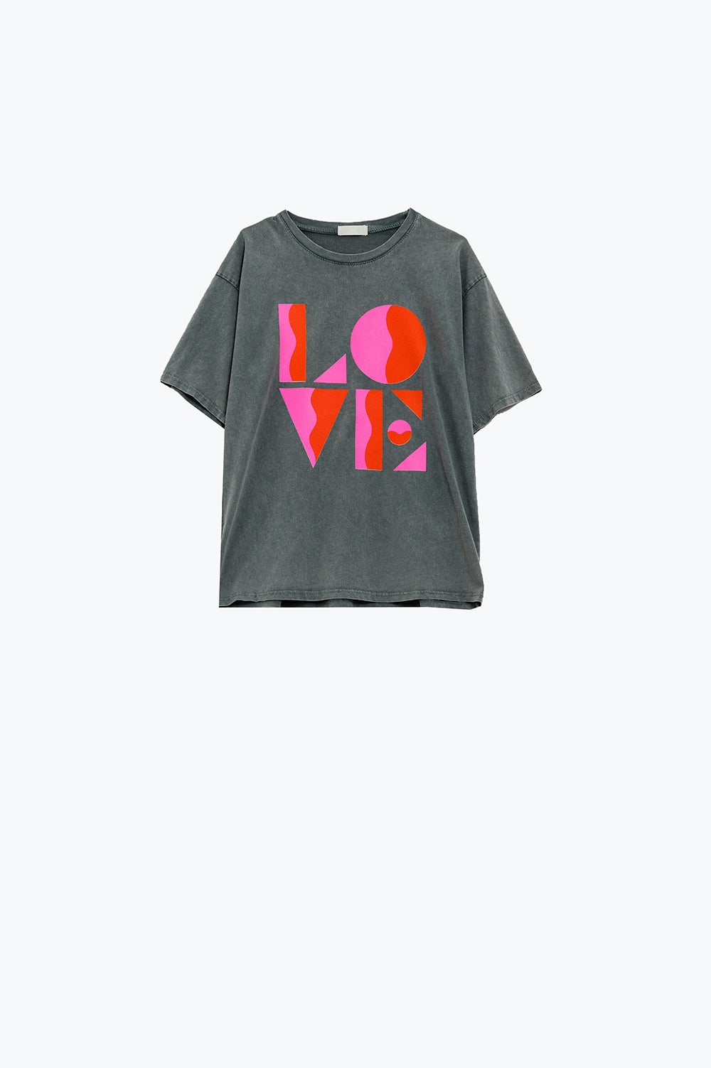 Camiseta con estampado digital LOVE art deco en gris