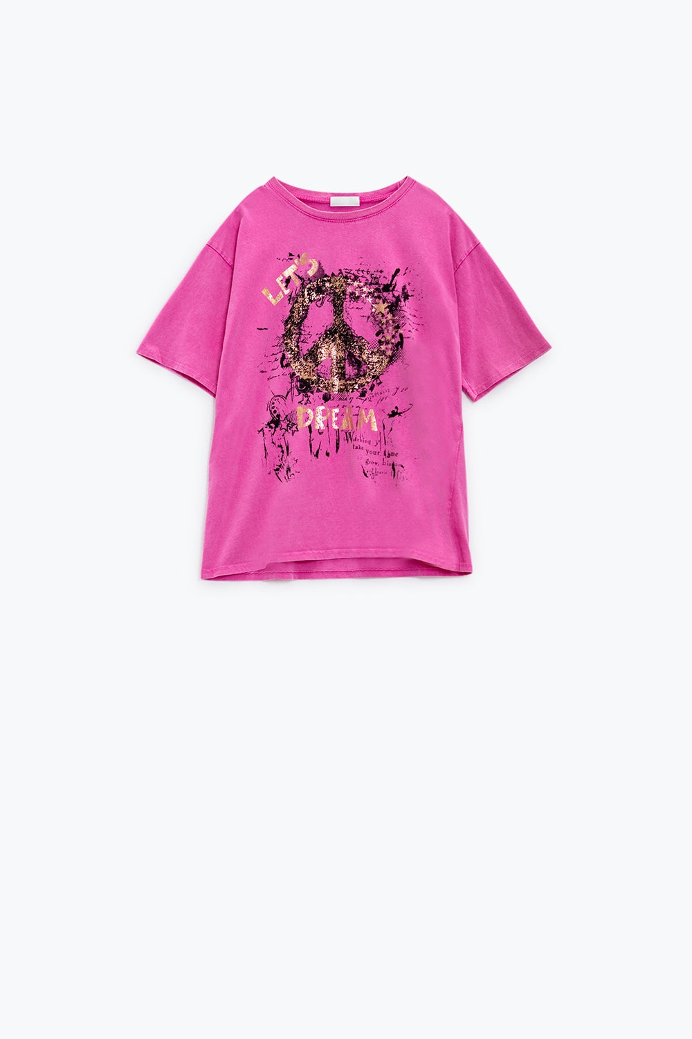 Camiseta de manga corta con diseño gráfico del signo de la paz en la parte delantera en color fucsia