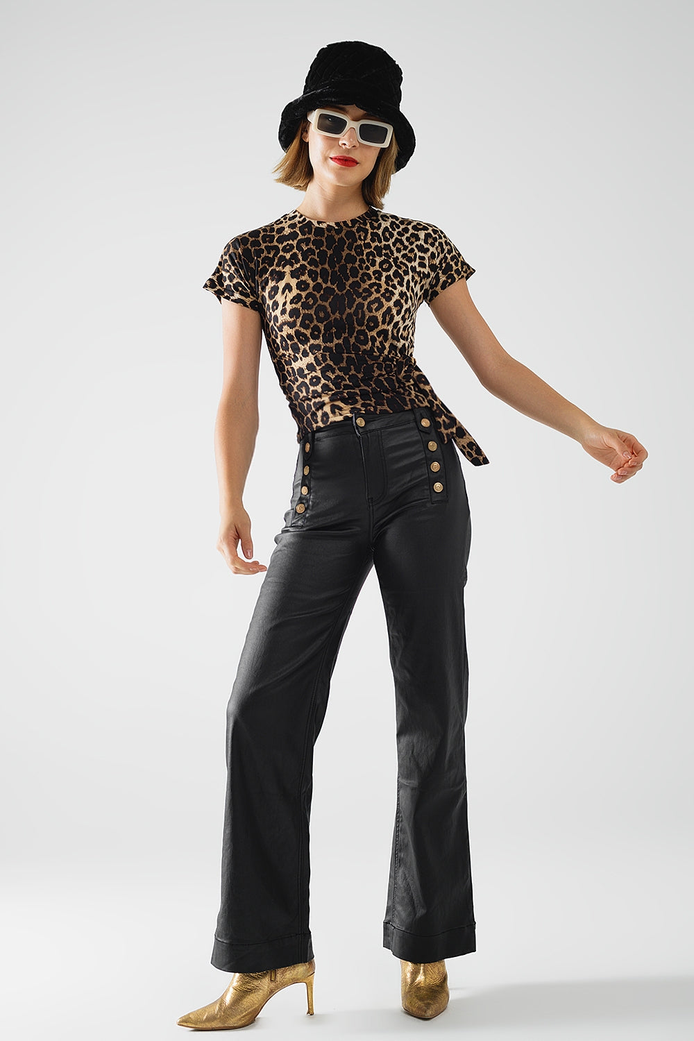 Camiseta de Spandex con estampado de leopardo y detalle de lazo