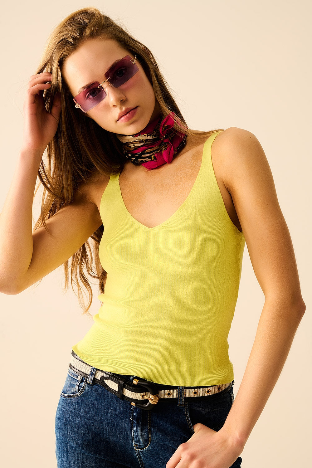 Camiseta de Tirantes Canelada Cómoda en Verde