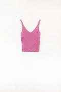Q2 Camiseta de Tirantes de Punto Acanalado en Fucsia