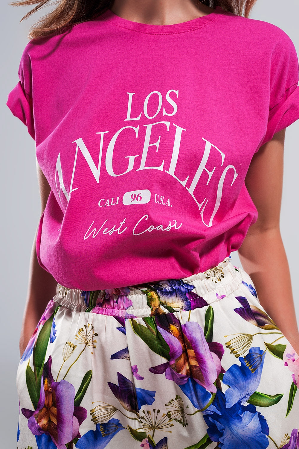 Camiseta fucsia con texto estampado Los Angeles