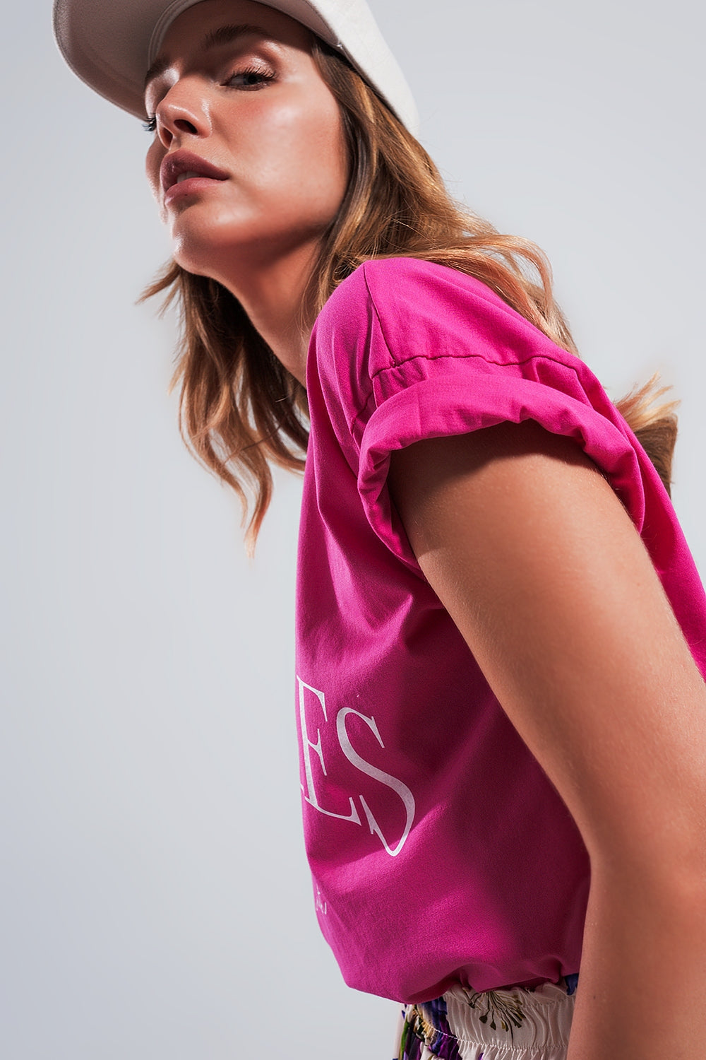 Camiseta fucsia con texto estampado Los Angeles