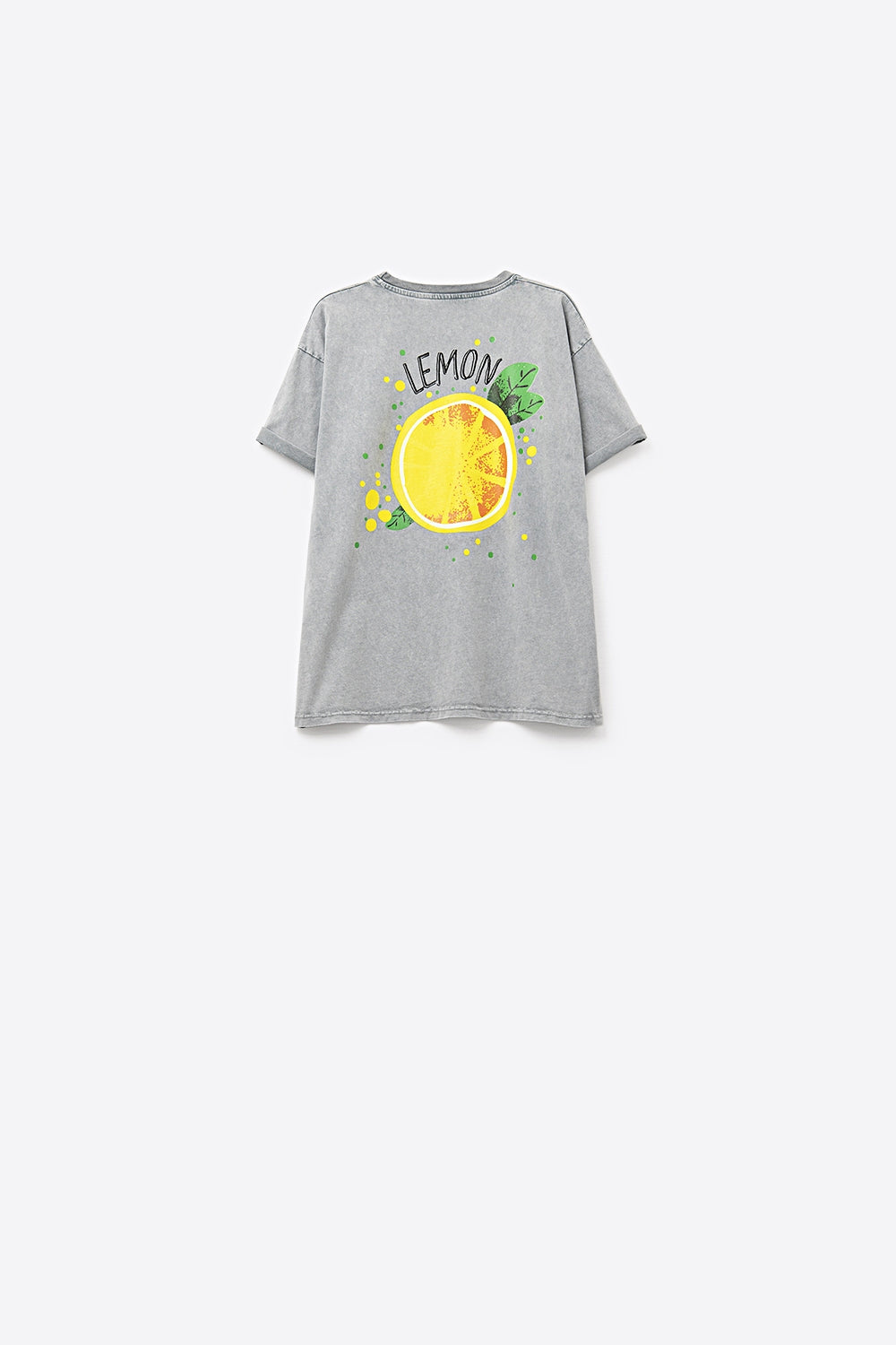 Camiseta gris lavada con gráfico de limón hecha en Italia