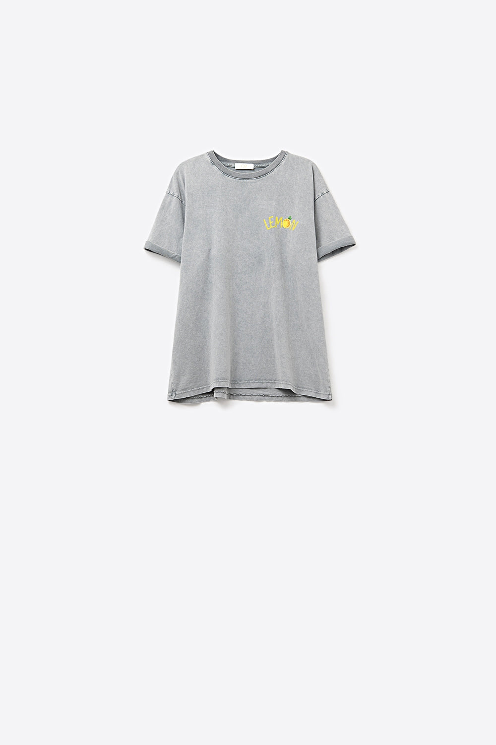 Camiseta gris lavada con gráfico de limón hecha en Italia