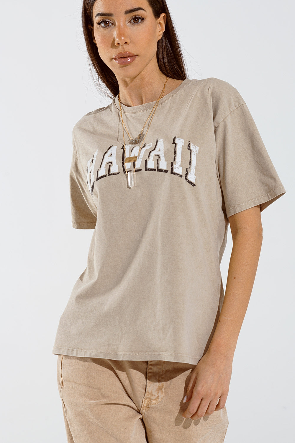Camiseta Hawaii Efecto Lavado Beige