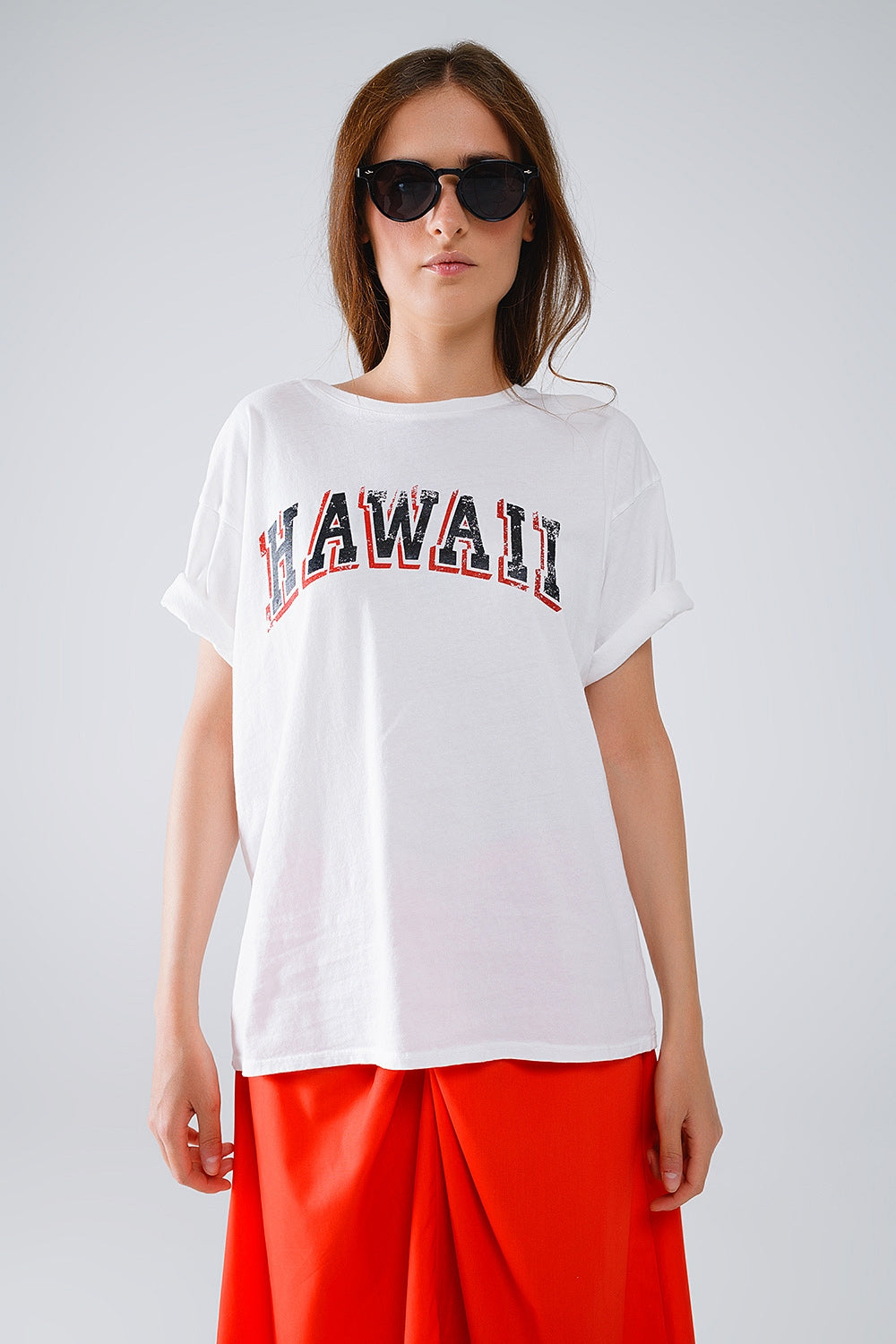 Camiseta Hawaii Efecto Lavado en color blanco