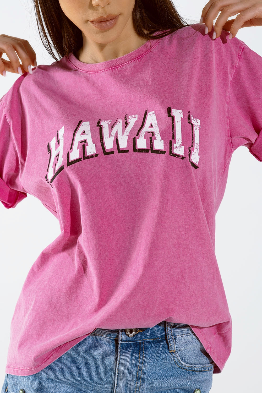 Camiseta Hawaii Efecto Lavado En Fuschia