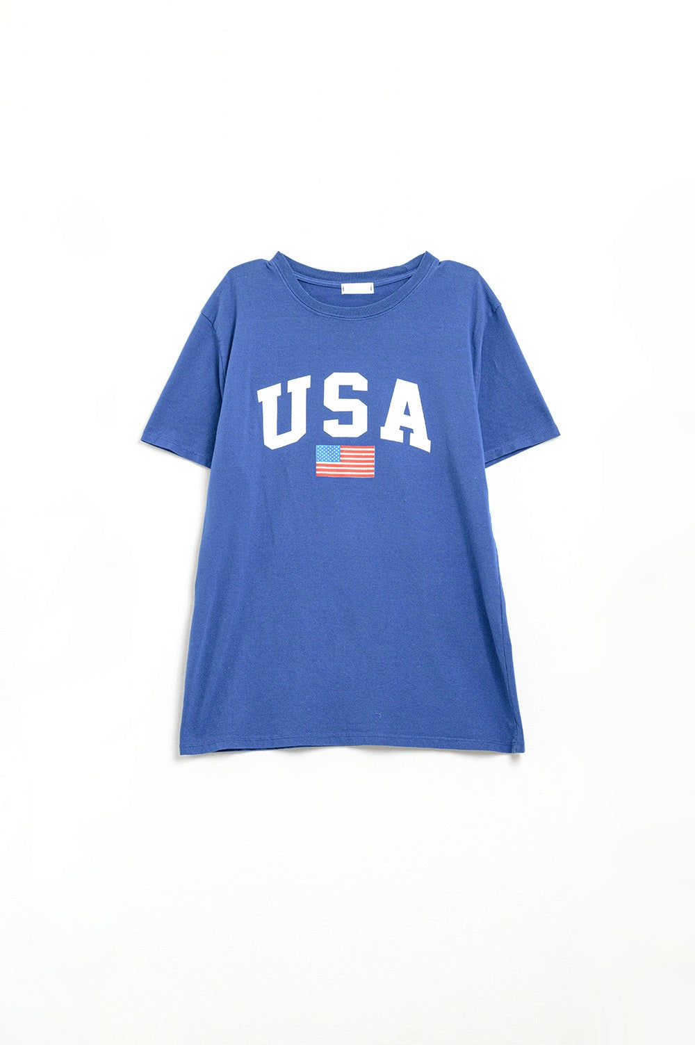 Camiseta larga holgada azul con logotipo de USA